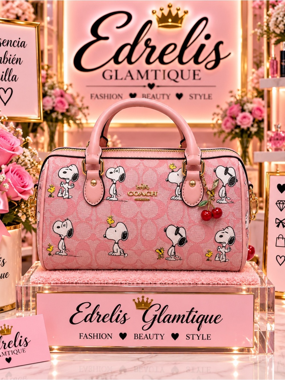 Pink Snoopy Print Satchel Bag not original